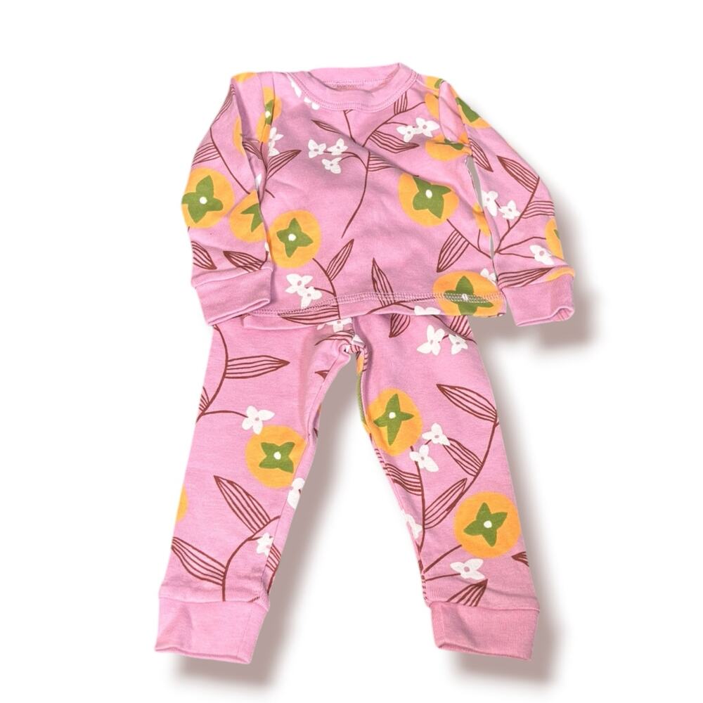 Tea Collection Goodnight Pajama Set Pastel Persimmon Print NWT Baby 3-6 Months